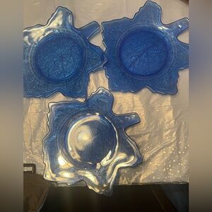 Set of Blue Cobalt Leaf-Shaped Plates (3)